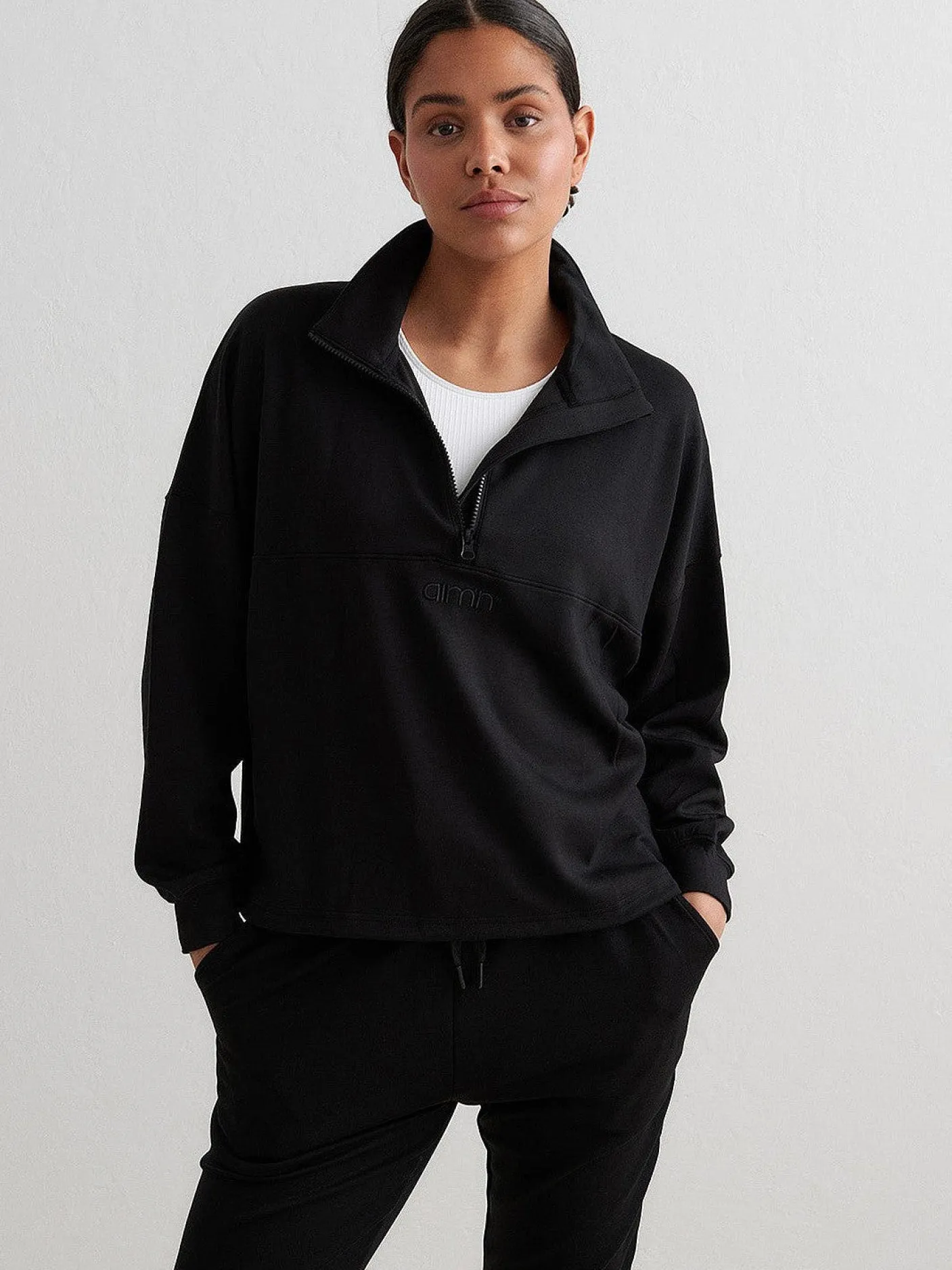 Women Aimn Hoodies & Crews-Black Comfy Half Zip