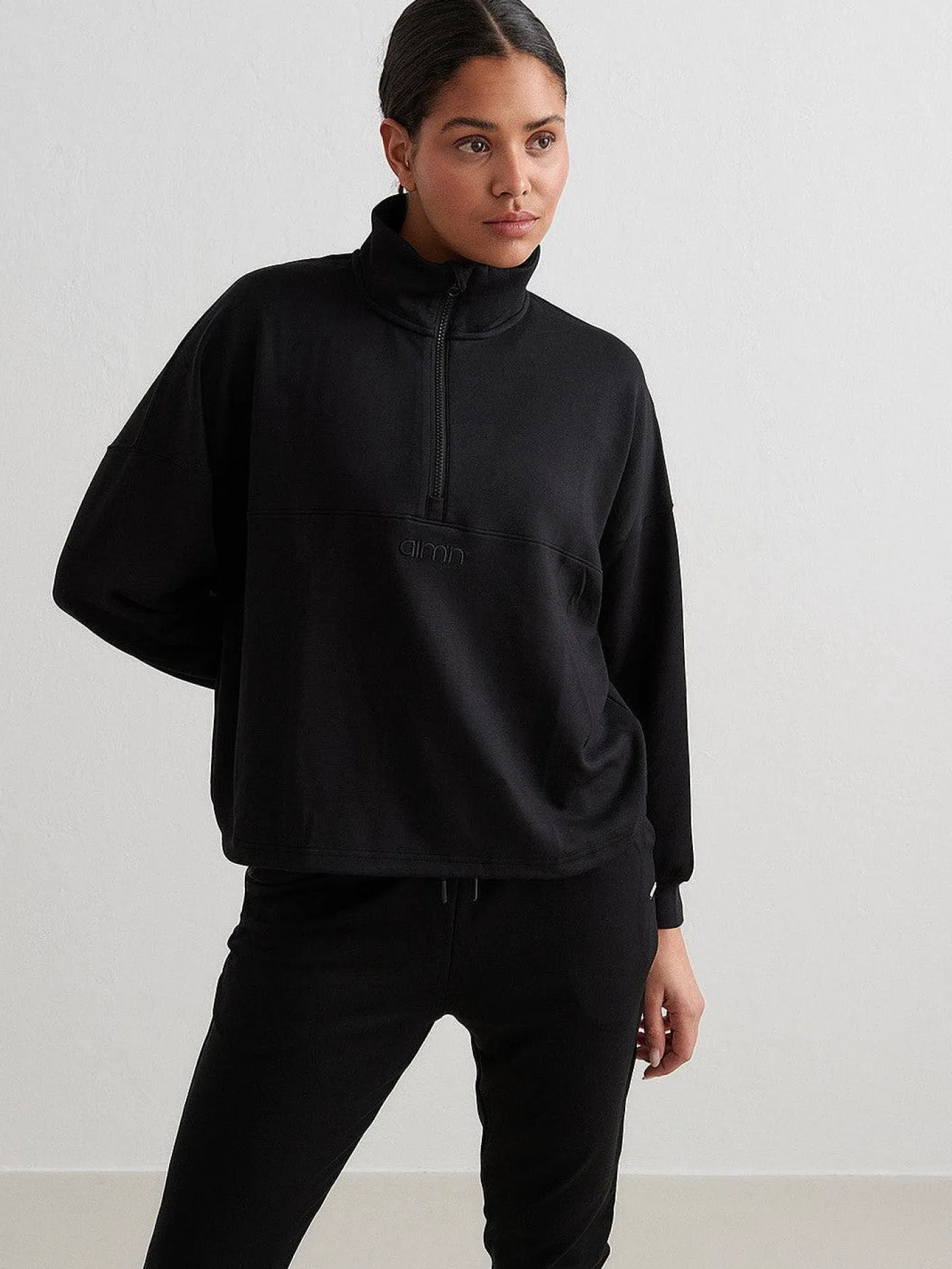 Women Aimn Hoodies & Crews-Black Comfy Half Zip