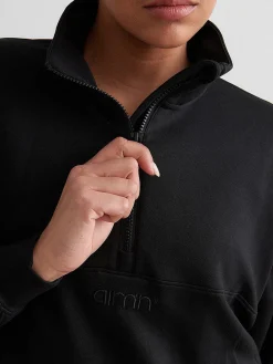 Women Aimn Hoodies & Crews-Black Comfy Half Zip