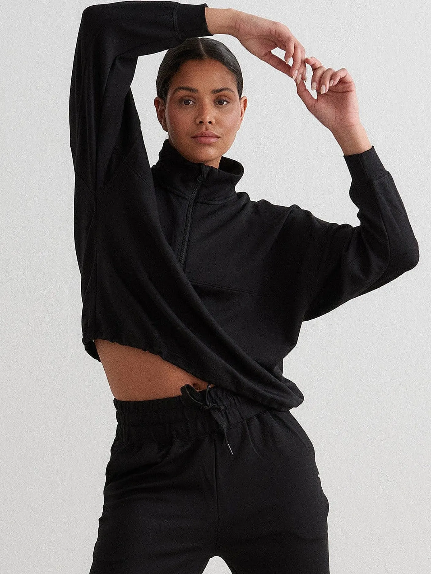 Women Aimn Hoodies & Crews-Black Comfy Half Zip