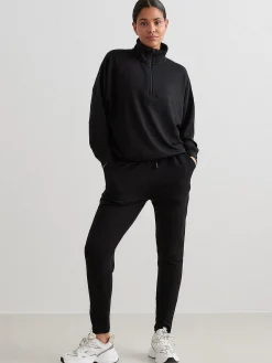 Women Aimn Hoodies & Crews-Black Comfy Half Zip