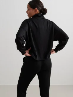 Women Aimn Hoodies & Crews-Black Comfy Half Zip