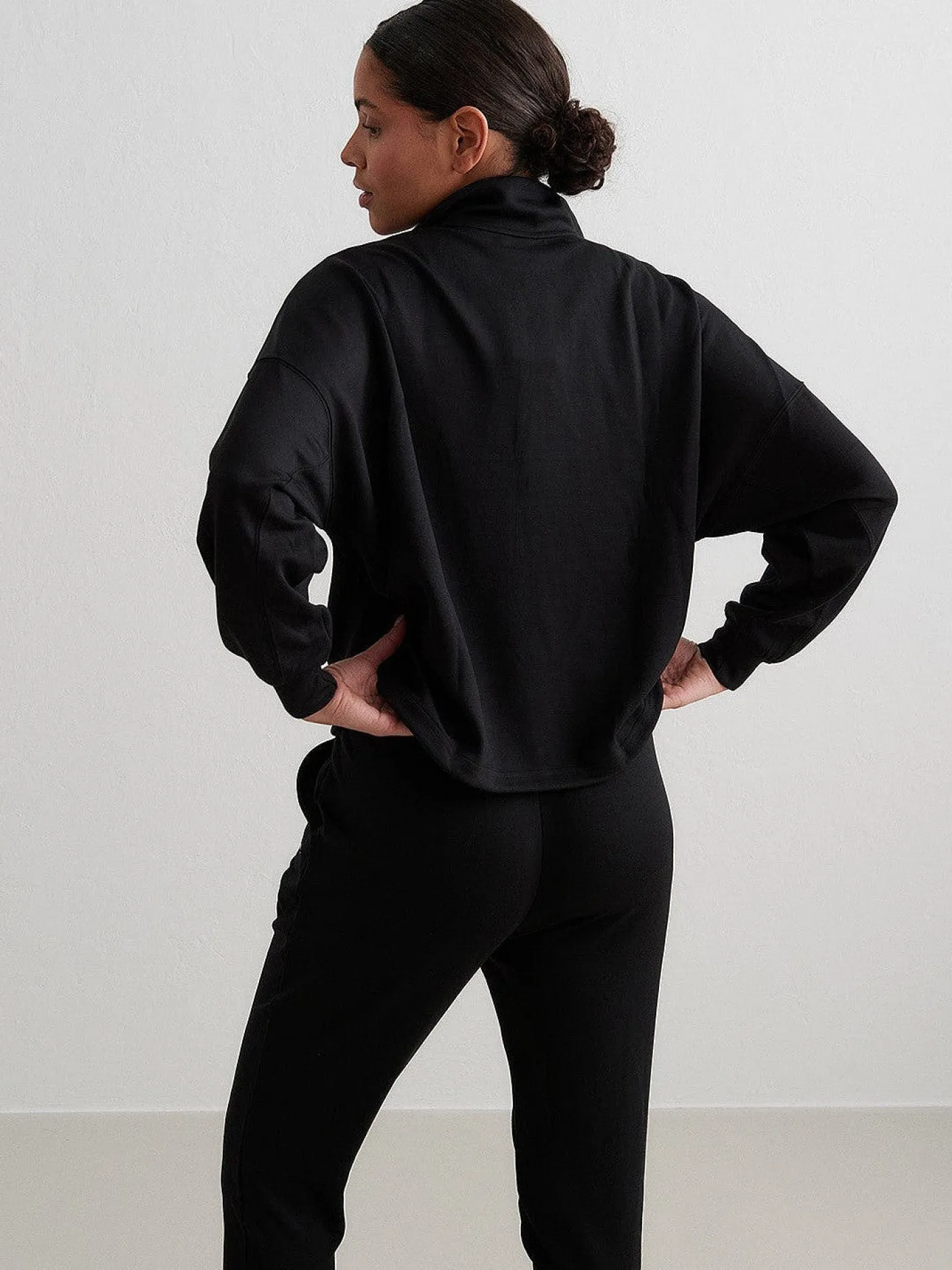 Women Aimn Hoodies & Crews-Black Comfy Half Zip