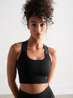 Women Aimn Training|Performance-Black High Support Ribbed Bra