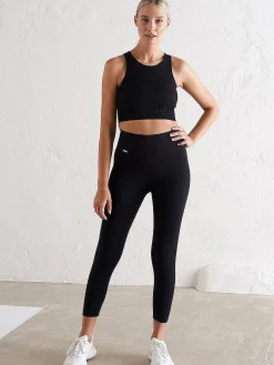 Women Aimn Performance|Tights-Black Ribbed 7/8 Seamless Tights
