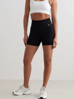 Women Aimn Training|Performance-Black Ribbed Midi Biker Shorts