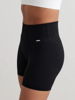 Women Aimn Training|Performance-Black Ribbed Midi Biker Shorts