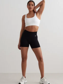 Women Aimn Training|Performance-Black Ribbed Midi Biker Shorts