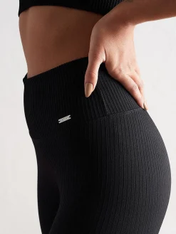 Women Aimn Training|Performance-Black Ribbed Seamless Tights