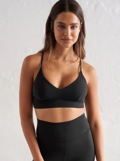Women Aimn Sports Bras-Black Sense Strap Bra