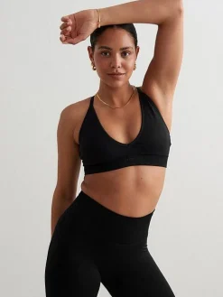 Women Aimn Performance|Sports Bras-Black Shape Seamless Cross Back Bralette