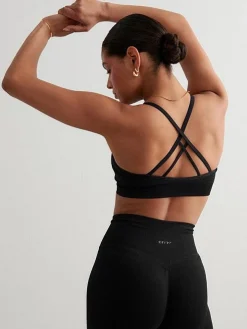 Women Aimn Performance|Sports Bras-Black Shape Seamless Cross Back Bralette