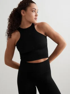 Women Aimn Performance-Black Shape Seamless Racerfront Top