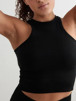 Women Aimn Performance-Black Shape Seamless Racerfront Top
