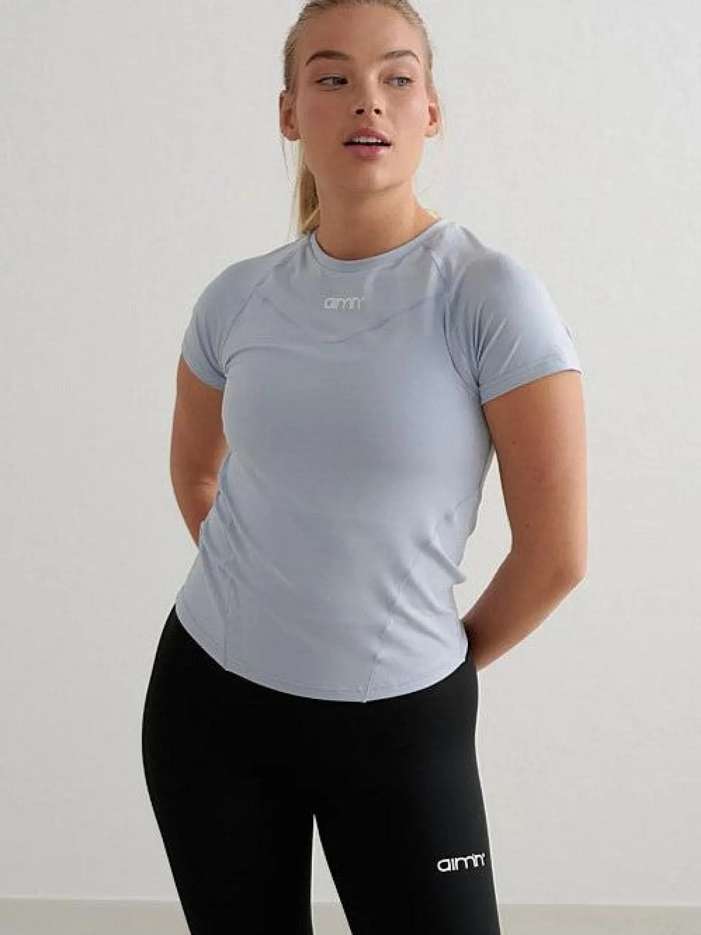Women Aimn Running|Tees & Tanks-Cloudy Blue Soft Basic Short Sleeve Top