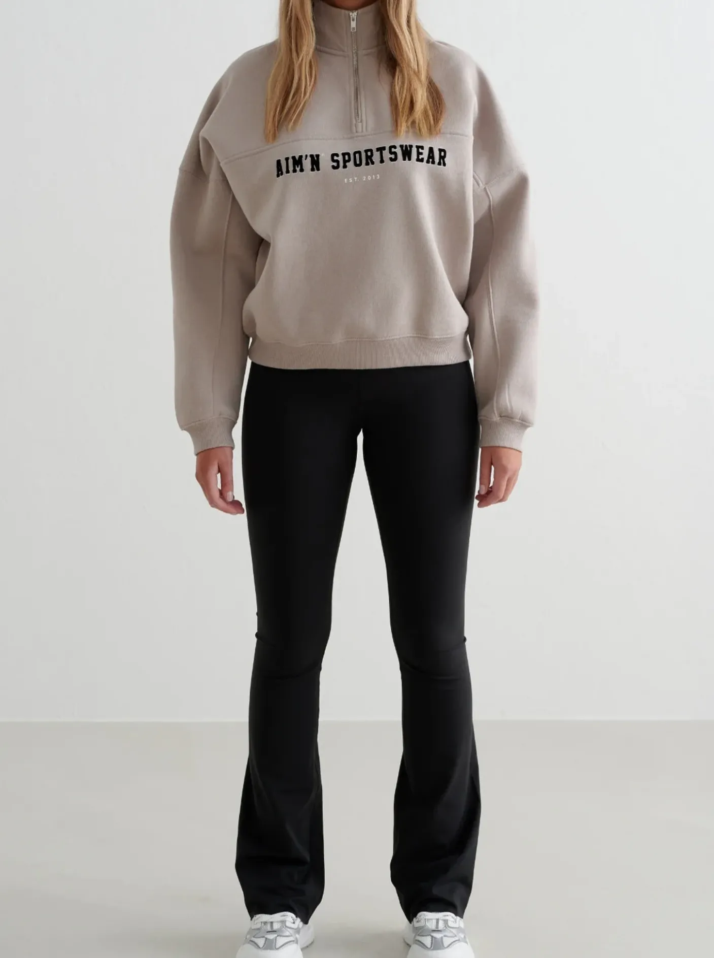Women Aimn Hoodies & Crews-Dark Clay Varsity Sweat Half Zip