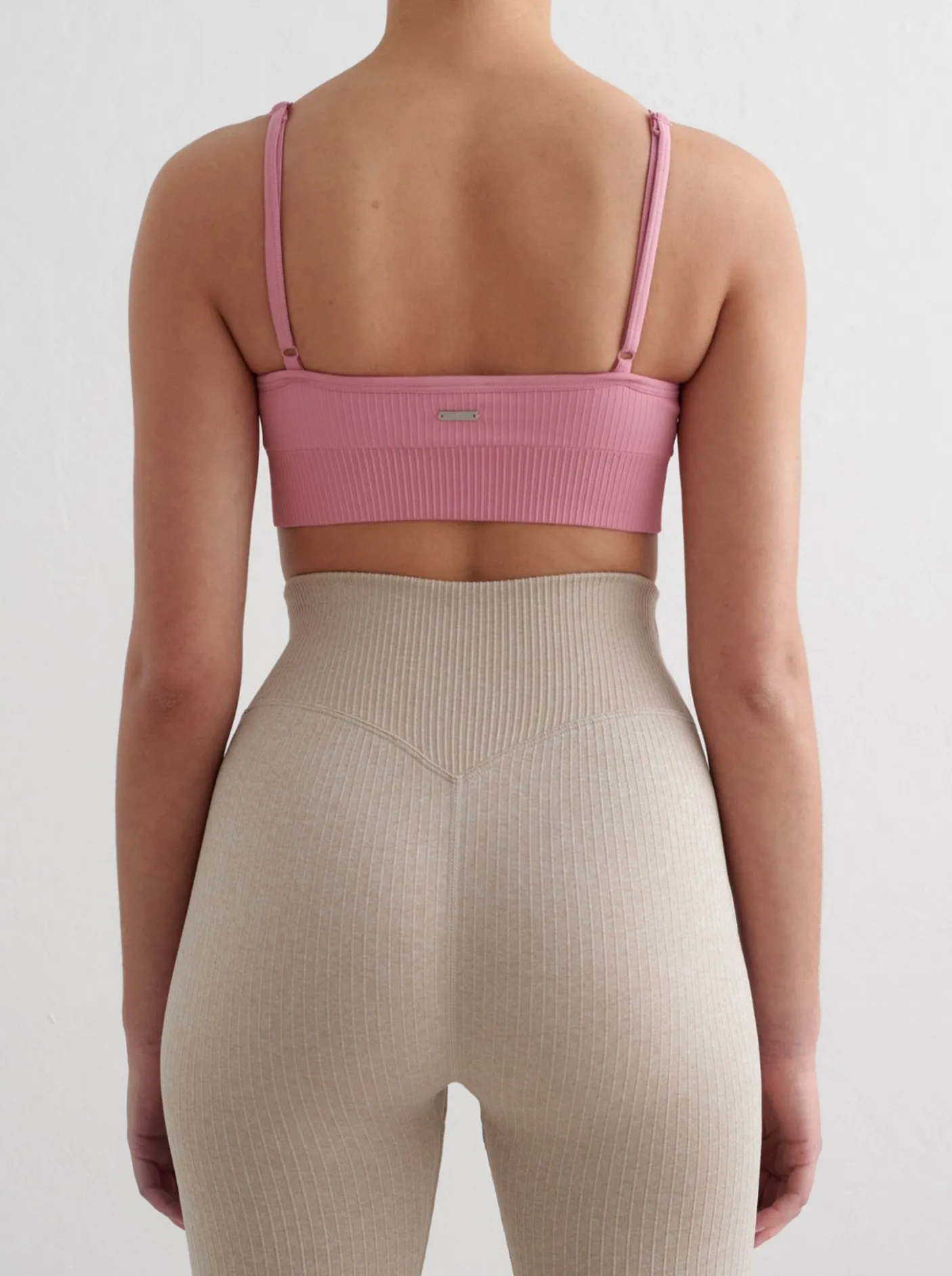 Women Aimn Performance|Sports Bras-Desert Rose Ribbed Seamless Deep Cut Bra