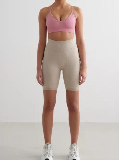 Women Aimn Performance|Sports Bras-Desert Rose Ribbed Seamless Deep Cut Bra