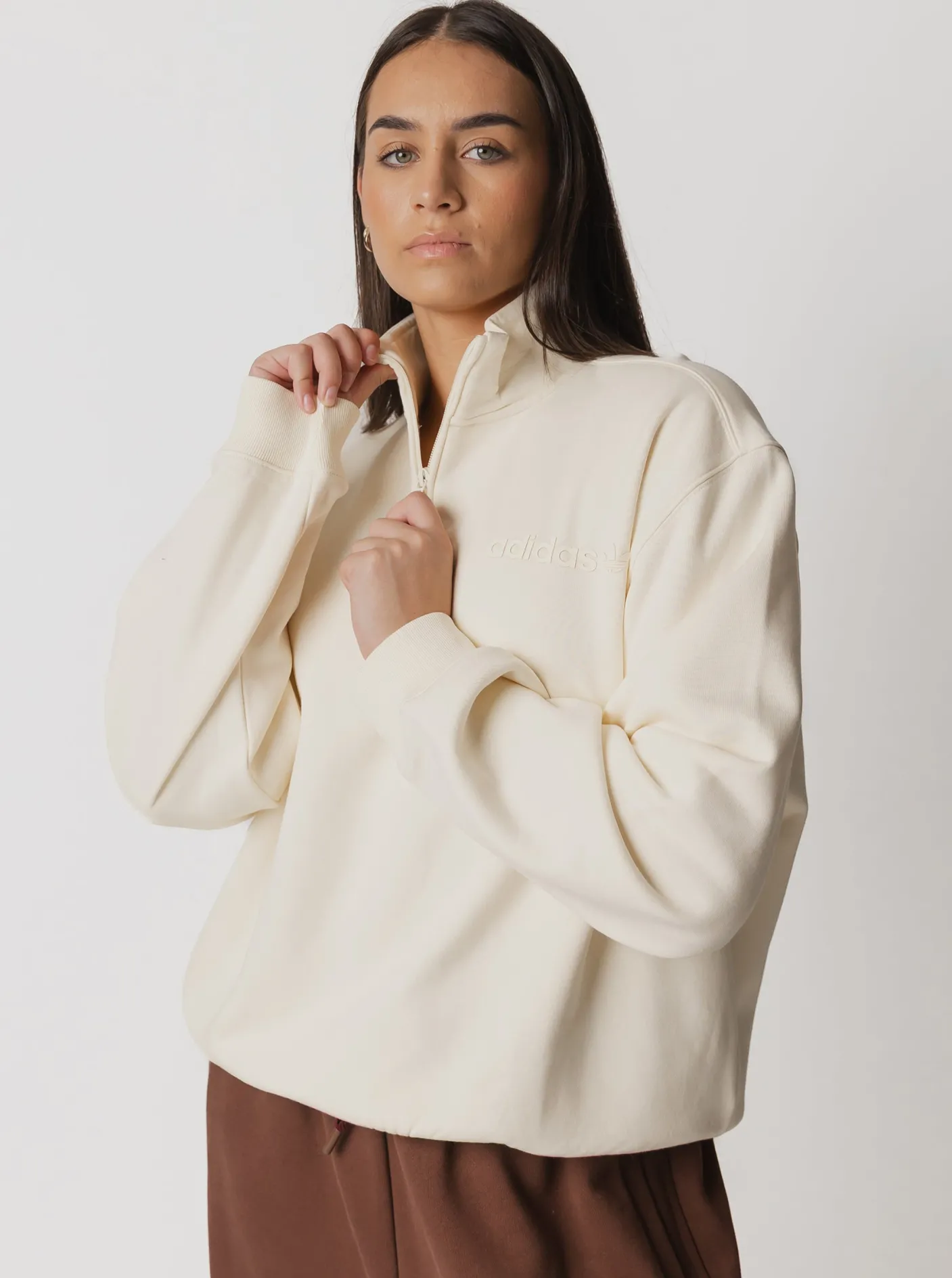 Women adidas Originals Jackets & Vests|Hoodies & Crews-Essentials Linear Oversized Quarter-Zip