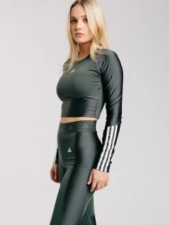 Women adidas Performance-Hyperglam Shine Training Cropped Long-Sleeve Tee