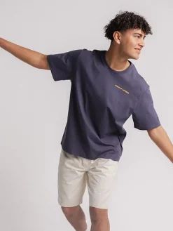 Pursuit of Happiness Tees & Singlets-Larger Track Tee in Washed Navy