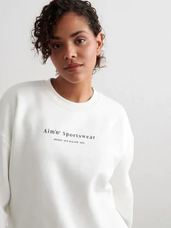 Women Aimn Hoodies & Crews-Off-White Serif Sweatshirt