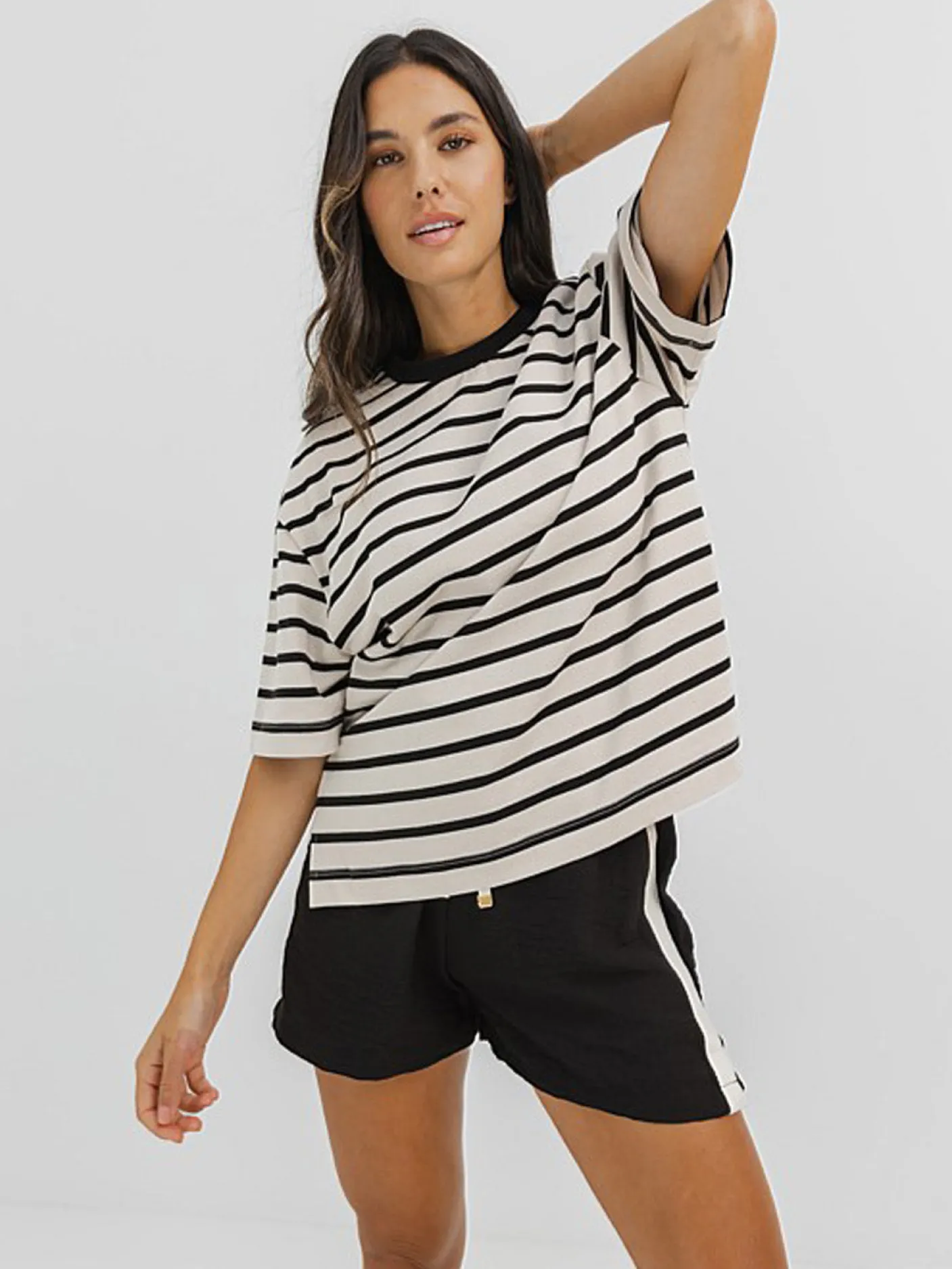 Women Taylor Sport Tees & Tanks-Oversized Stripe Tee