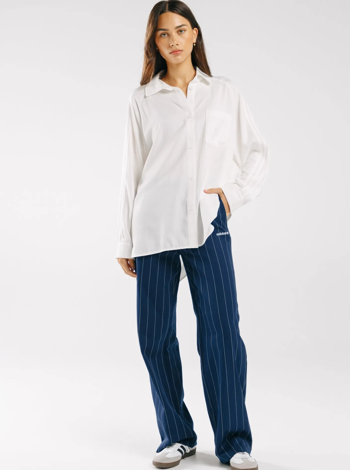 Women adidas Originals Pants & Sweats-Pinstripe Twill Loose Trousers