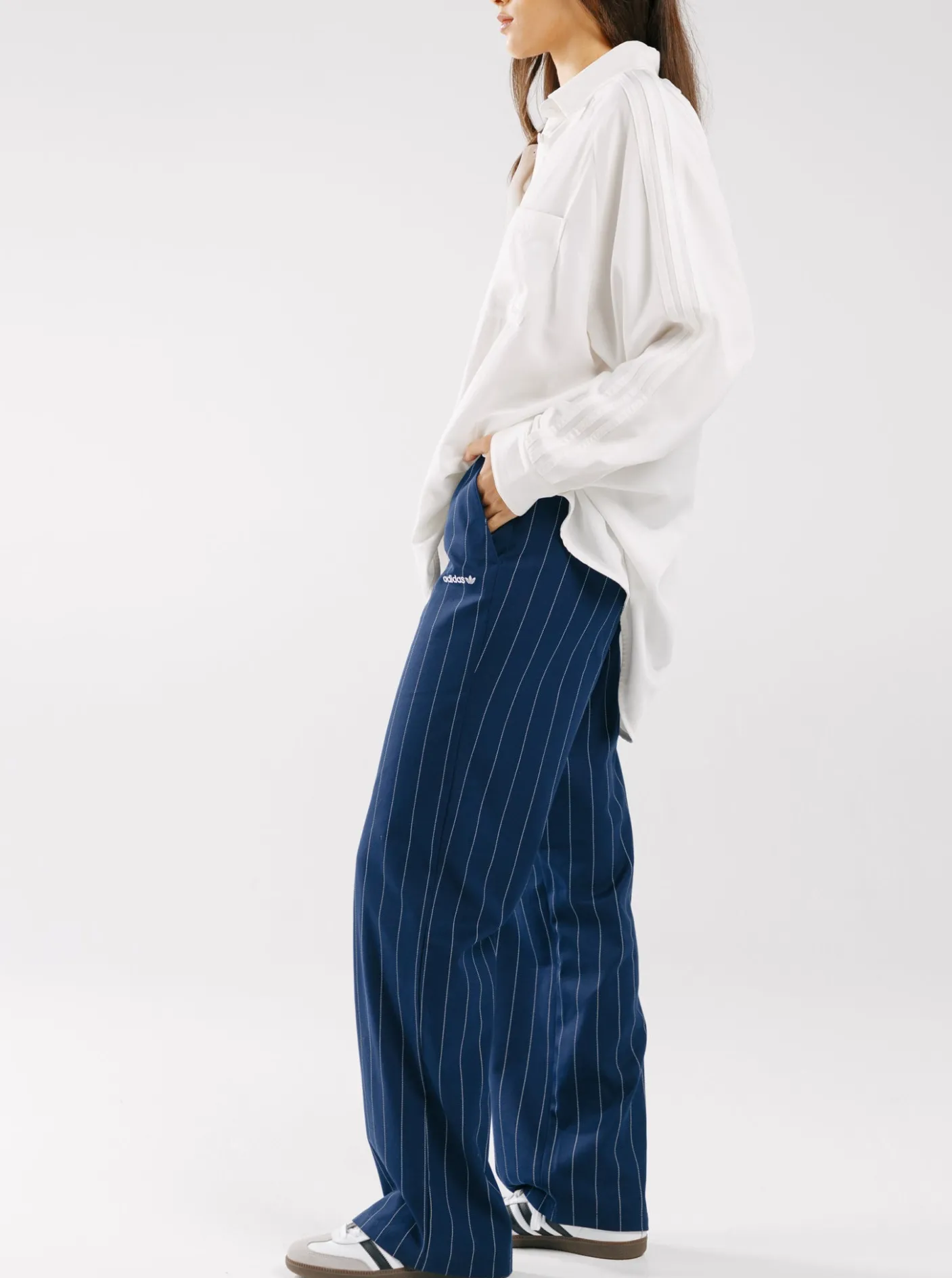 Women adidas Originals Pants & Sweats-Pinstripe Twill Loose Trousers