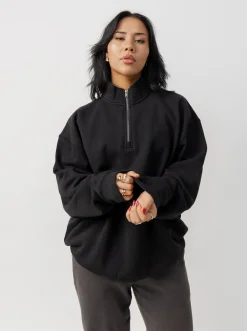 The Joggers Club Hoodies & Crews-Quarter Zip In Solid Black