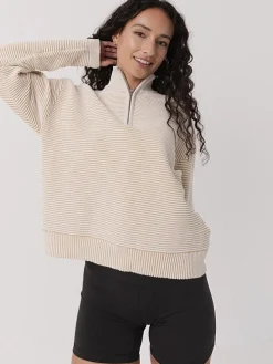 Women Taylor Sport Hoodies & Crews-Quarter Zip Ribbed Crew in Coconut Cream