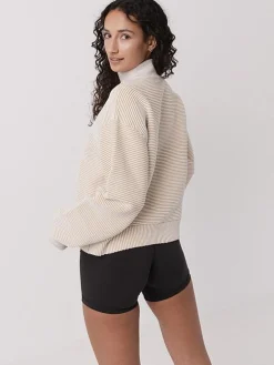Women Taylor Sport Hoodies & Crews-Quarter Zip Ribbed Crew in Coconut Cream
