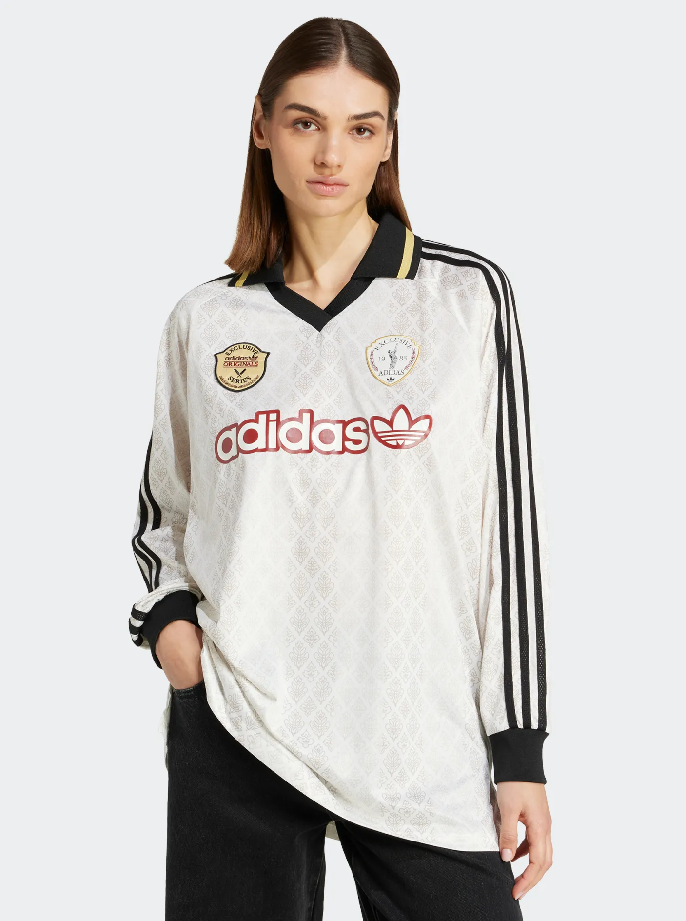 Women adidas Originals Hoodies & Crews-Retro Sports Cricket Inspired Ling Sleeve Jersey
