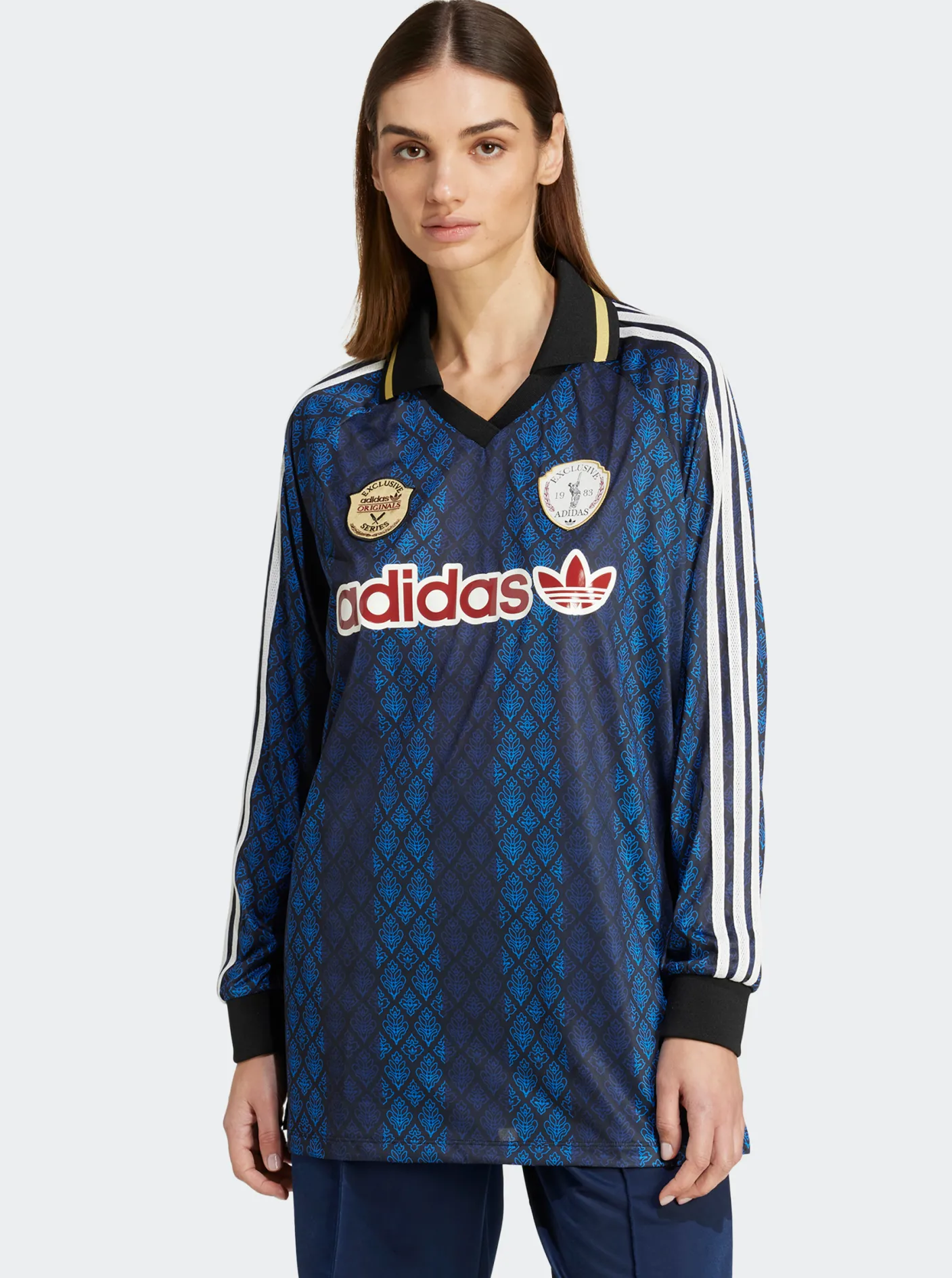 Women adidas Originals Hoodies & Crews-Retro Sports Cricket-Inspired Long Sleeve Jersey