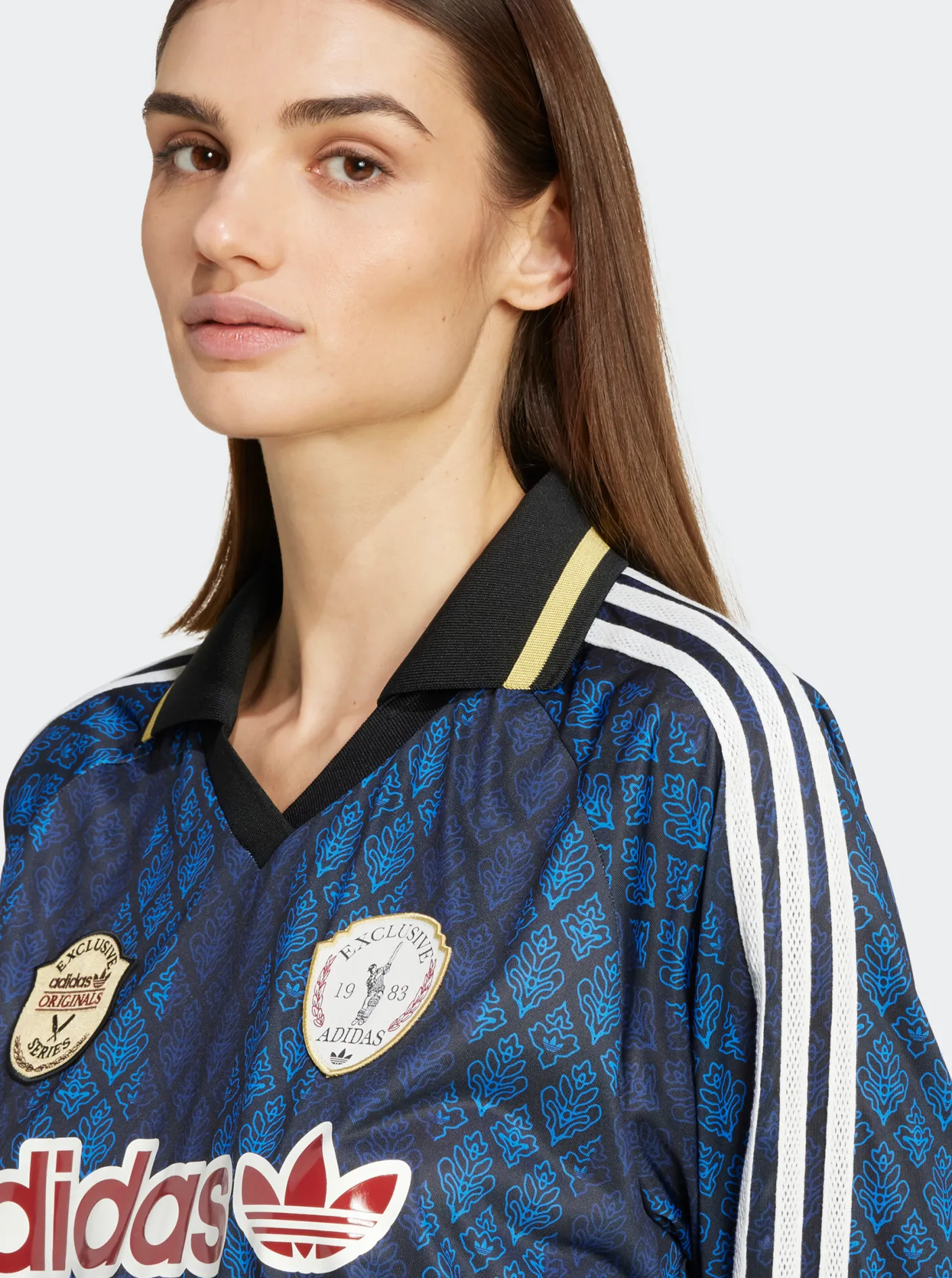 Women adidas Originals Hoodies & Crews-Retro Sports Cricket-Inspired Long Sleeve Jersey