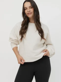 Women Taylor Sport Hoodies & Crews-Ribbed Crew In White Cream