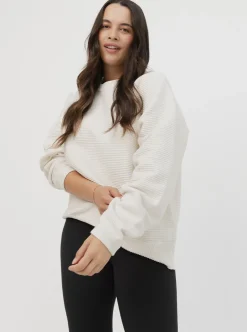 Women Taylor Sport Hoodies & Crews-Ribbed Crew In White Cream