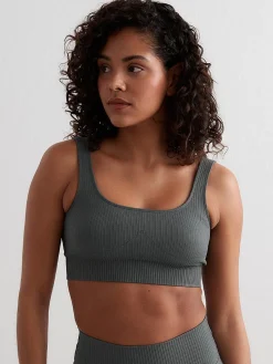Women Aimn Sports Bras-Sage Ribbed Seamless Bra
