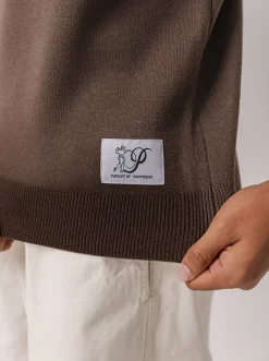 Pursuit of Happiness Jackets & Vests-Serif Logo Knitted Vest in Brown