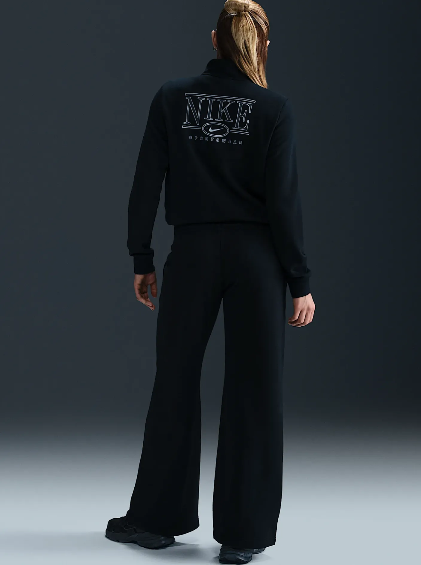 Women Nike Pants & Sweats-Sportswear Club Fleece Mid-Rise Wide-Leg Graphic Pants