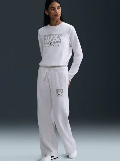 Women Nike Pants & Sweats-Sportswear Club Fleece Mid-Rise Wide-Leg Graphic Pants