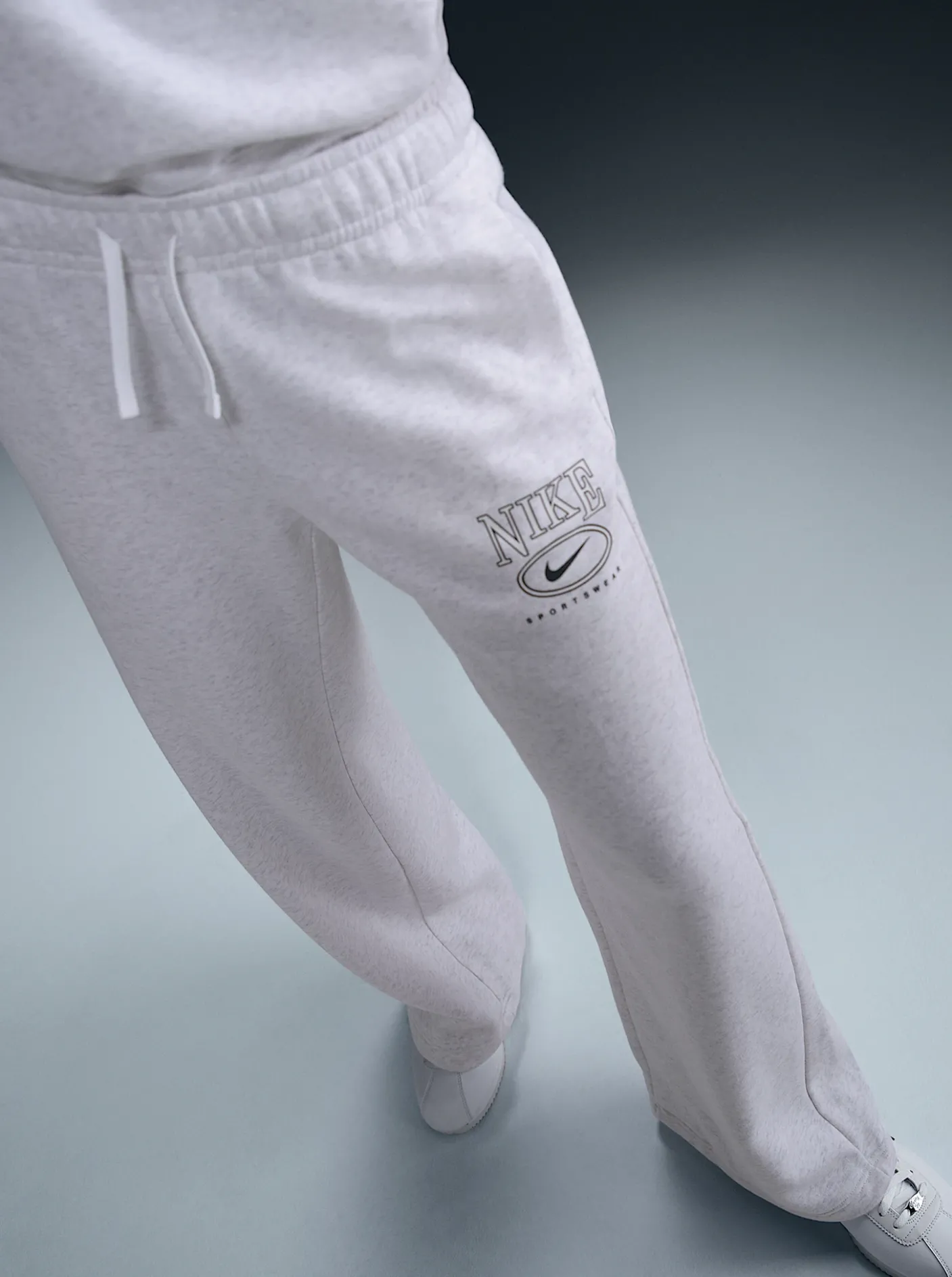 Women Nike Pants & Sweats-Sportswear Club Fleece Mid-Rise Wide-Leg Graphic Pants